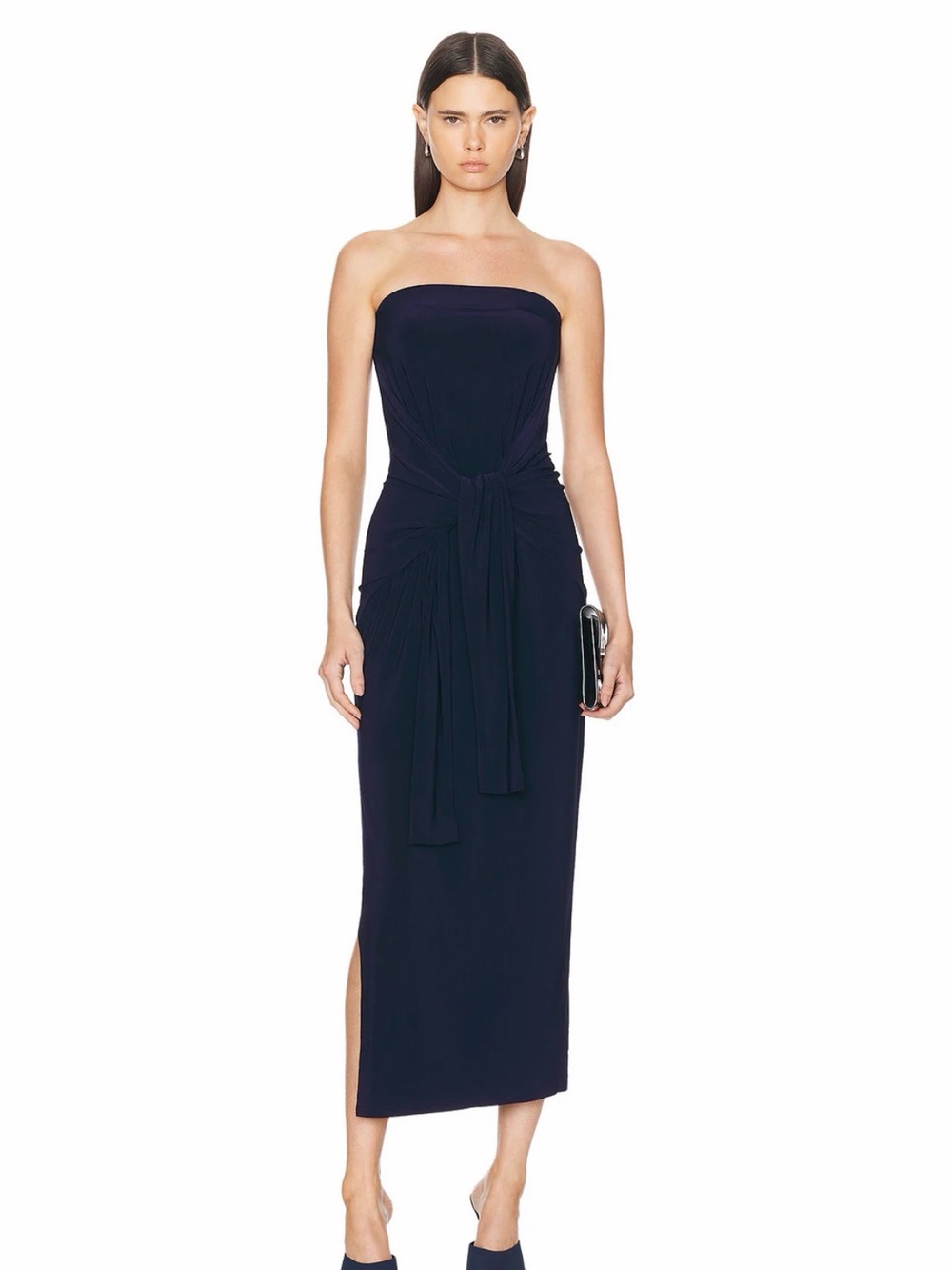 Norma Kamali Strapless Navy Midi Dress with Front Tie